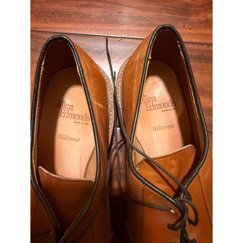 Allen Edmonds Hillcrest Tan Leather Bicycle Toe Derby Dress Shoes Mens 10.5 D